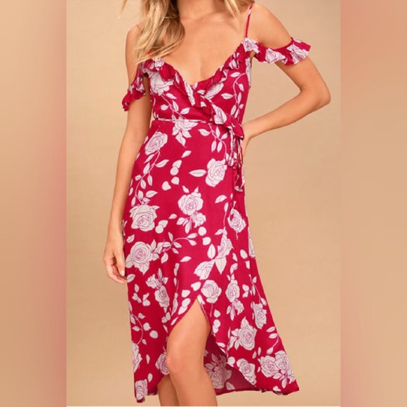 rose print wrap dress